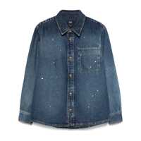 Camasi 'Basile' Blue Shirt With Chest Pocket And All-Over Paint Effect In Cotton Man Barbati