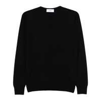 Pulovere Black Round Neck Sweater With Long Sleeves In Wool And Silk Blend Man Barbati