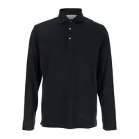 Tricouri Polo Black Polo With Classic Collar And Long Sleeves In Cotton And Silk Blend Man Barbati