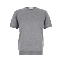 Pulovere Grey Ribbed Crewneck Sweater In Wool And Silk Blend Man Barbati