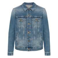 Geci Blue Jacket With Patch Pockets On The Chest And Logoed Metal Buttons In Denim Man Barbati