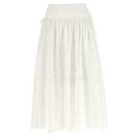 Fuste Self-Portrait 'White Cotton Embroidered Midi' Skirt Femei