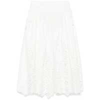 Fuste White Midi Skirt With Side Gathered Details And All-Over Embroidery In Cotton Woman Femei