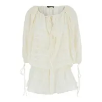 Salopete 'Wilma' White Jumpsuit With Long Balloon Sleeves And All-Over Embroidery In Cotton Stretch Woman Femei