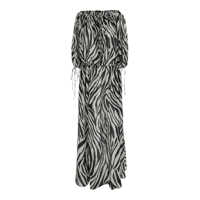 Rochii 'Wilma' Black And White Long Dress With Long Balloon Sleeves And All-Over Zebra Print In Cotton Woman Femei