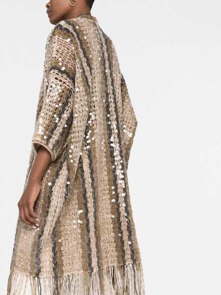 Cardigane Brunello Cucinelli Jute and cotton cardigan Gold Femei (BM 17569194) 3