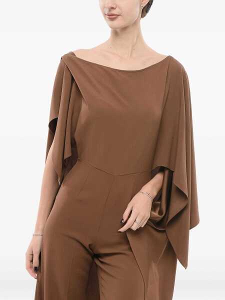 Salopete TALLER MARMO Cape Jumpsuit With Draped Sleeves Brown Femei (BM 17570053) 3