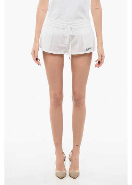 Pantaloni scurti THE ATTICO Lightweight Cotton Shorts With Contrasting Logo White Femei (BM 17570095) 1