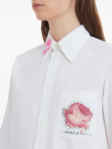 Camasi elegante Marni Poplin Shirt With Patchwork White Femei (BM 17570125) 5