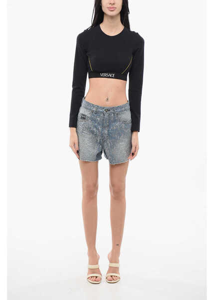 Bluze Versace Crop Top With Logoed Band Black Femei (BM 17570134) 4