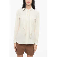 Camasi elegante Silk-Blended Shirt With Self-Tie Detail Femei