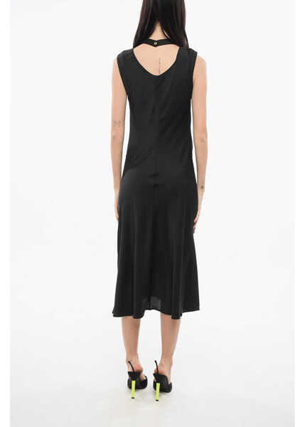 Rochii lungi Pinko Satin Sleeveless Acheloo Shirt Dress With Golden Buttons Black Femei (BM 17570158) 2