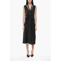 Rochii lungi Satin Sleeveless Acheloo Shirt Dress With Golden Buttons Femei