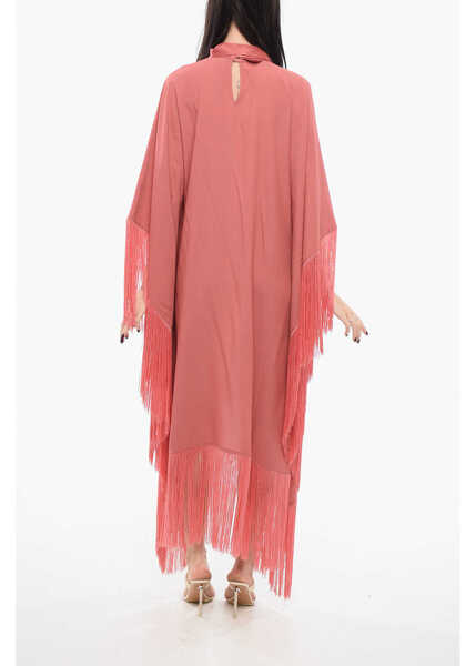 Rochii lungi TALLER MARMO Oversized Cape Dress With Fringe Pink Femei (BM 17570248) 2