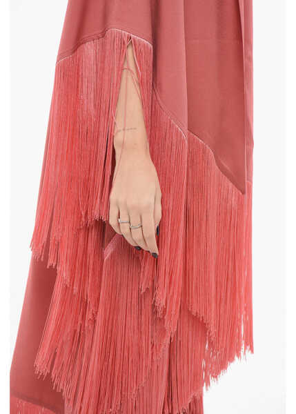 Rochii lungi TALLER MARMO Oversized Cape Dress With Fringe Pink Femei (BM 17570248) 3