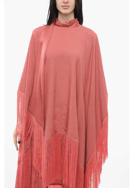Rochii lungi TALLER MARMO Oversized Cape Dress With Fringe Pink Femei (BM 17570248) 4