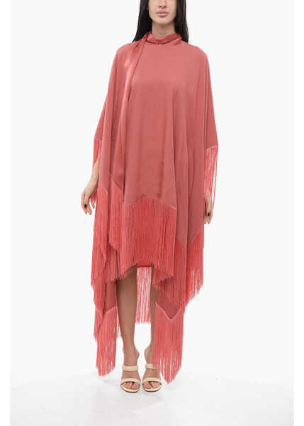 Rochii lungi TALLER MARMO Oversized Cape Dress With Fringe Pink Femei (BM 17570248) 1