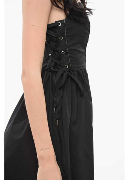 Rochii scurte Pinko Poplin Cotton Amazonia Flared Dress With Lace-Up Details Black Femei (BM 17570260) 3