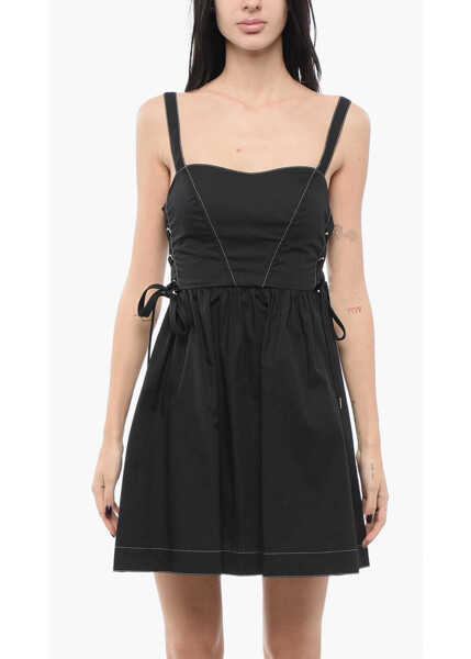 Rochii scurte Pinko Poplin Cotton Amazonia Flared Dress With Lace-Up Details Black Femei (BM 17570260) 4