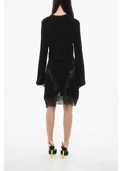 Rochii lungi Chloe Wool Ribbed Dress With Broderie Black Femei (BM 17570353) 2