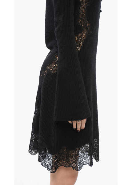 Rochii lungi Chloe Wool Ribbed Dress With Broderie Black Femei (BM 17570353) 3