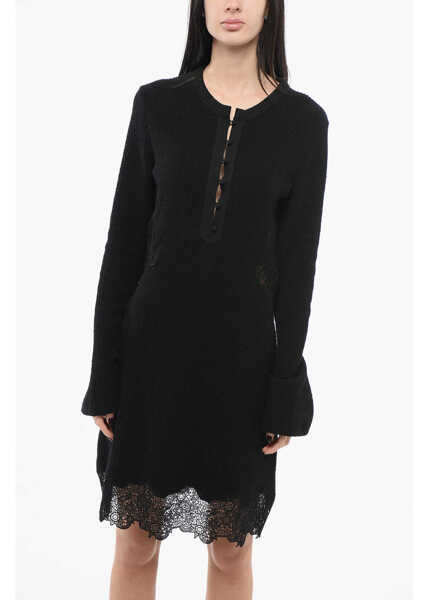 Rochii lungi Chloe Wool Ribbed Dress With Broderie Black Femei (BM 17570353) 4