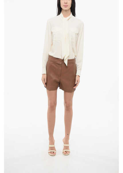 Pantaloni scurti Fendi Grained Leather Pleated Shorts Brown Femei (BM 17570431) 4