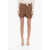 Fendi Grained Leather Pleated Shorts Brown