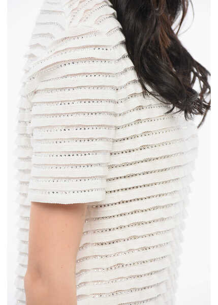 Tricouri Ermanno Scervino Striped T-Shirt With Rhinestones White Femei (BM 17570440) 3