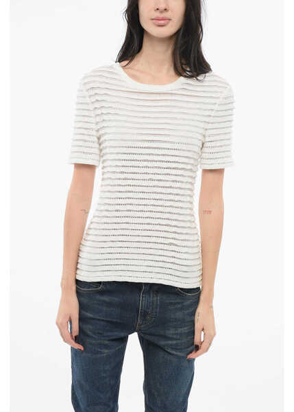 Tricouri Ermanno Scervino Striped T-Shirt With Rhinestones White Femei (BM 17570440) 1