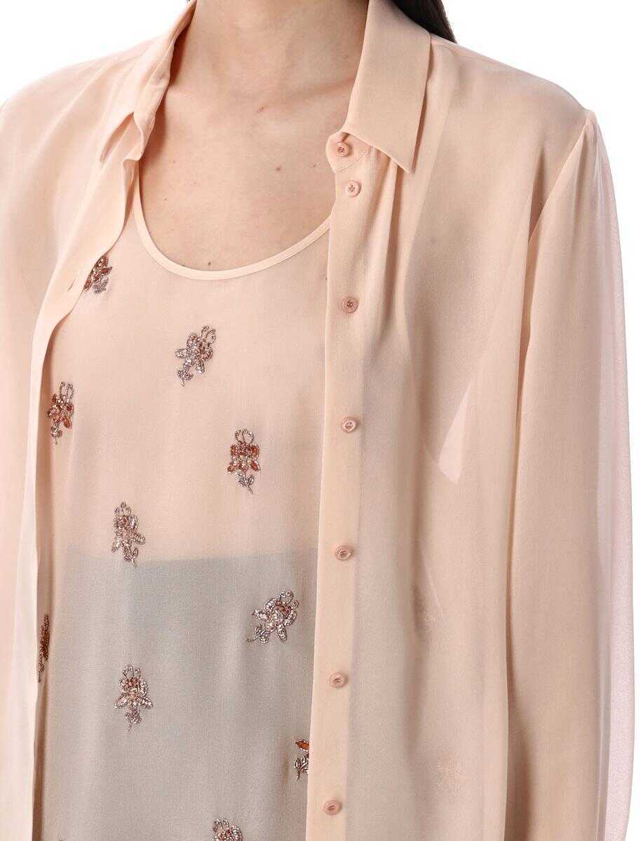 Camasi Fendi Fendi Double Layer Shirt With Embroidered Top Pink Femei (BM 17571318) 3