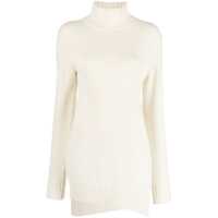 Topuri White Mock Neck Jumper With Asymmetric Hem In Wool Woman Femei