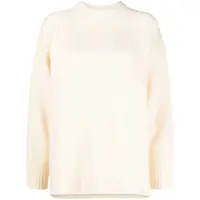Pulovere Oversized White Crewneck Sweater With Shorter Hem At The Front In Wool Woman Femei