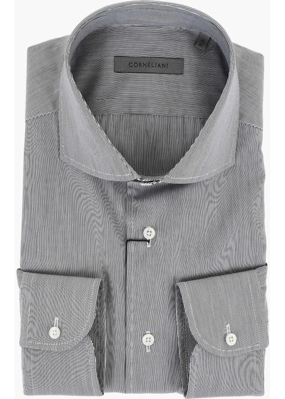 Camasi casual CORNELIANI Hairline Striped Poplin Cotton Shirt Black & White Barbati (BM 17576494) 1