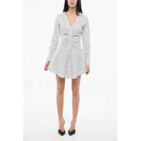 Rochii scurte V-Neck Striped Anchise Shirt Dress With Golden Buttons Femei