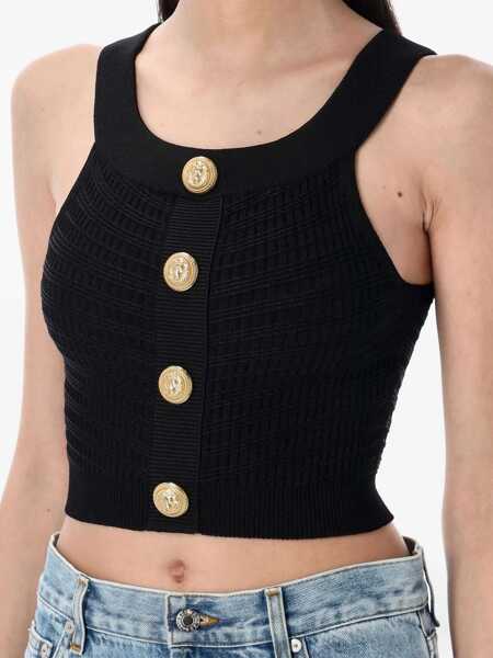 Topuri Balmain Balmain Knit Top With Gold Buttons Black Femei (BM 17579199) 3