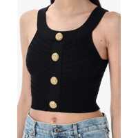 Topuri Balmain Dama - Topuri Balmain Balmain Knit Top With Gold Buttons Black Femei (BM 17579199) - B-mall.ro