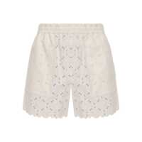 Pantaloni casual Moncler Ivory Cotton Embroidered Shorts Femei