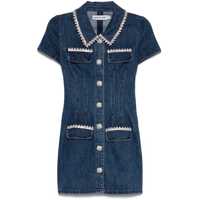 Rochii Blue Mini Dress With Rhinestoned Collar And Jewel Buttons With Crystals In Denim Woman Femei