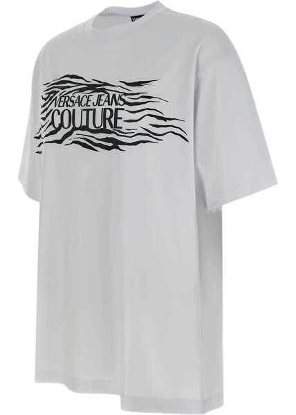 Tricouri Versace Jeans Couture Zebra Rhinestone Logo T-Shirt WHITE Barbati (BM 17589100) 3
