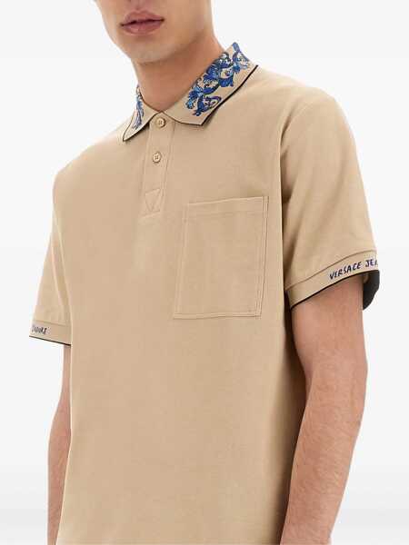 Tricouri Polo Versace Jeans Couture Polo Shirt With Baroque Outline Collar BEIGE Barbati (BM 17589292) 4