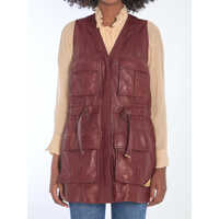 Veste costum Burgundy Leather Utility Vest Femei