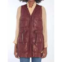 Geci Burgundy Leather Utility Vest Femei