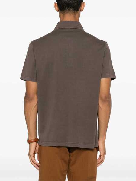 Tricouri Polo Fay FAY JERSEY FROSTED EMBROIDERY POLO Brown Barbati (BM 17600988) 3