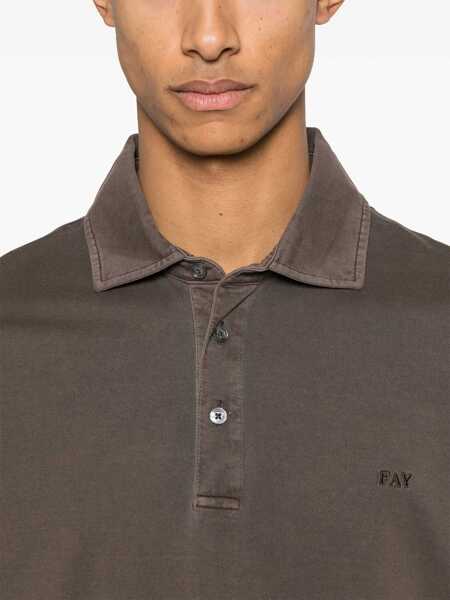 Tricouri Polo Fay FAY JERSEY FROSTED EMBROIDERY POLO Brown Barbati (BM 17600988) 4