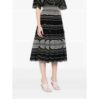 Imbracaminte CHARO RUIZ Dama - Fuste CHARO RUIZ Livvy Black Midi Skirt With Scallop Hem And All-Over Embroidery In Cotton Nad Linen Blend Woman Black Femei (BM 17602698) - B-mall.ro
