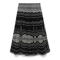 Fuste 'Livvy' Black Midi Skirt With Scallop Hem And All-Over Embroidery In Cotton Nad Linen Blend Woman Femei