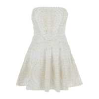 Rochii 'Clem' White Dress With Flounce Skirt And All-Over Embroidery In Cotton And Linen Blend Woman Femei