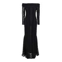 Rochii 'Minerva' Black Long Dress With Bardot Neckline And All-Over Embroidery In Tech Fabric Woman Femei