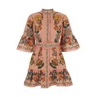 Rochii Multicolor Dress With All-Over Floral Motif And Waist Belt In Fabric Woman Femei